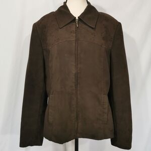 Pierre Cardin Femme Vintage Faux Suede Full Zip Jacket Brown - Sz 12